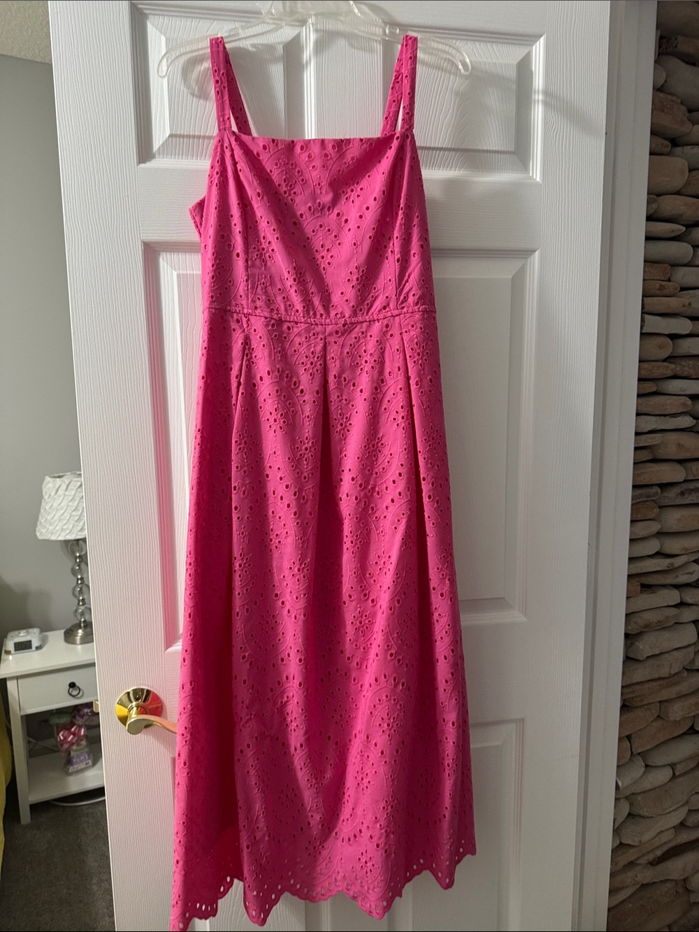 Bright Pink Eyelet Midi Dress